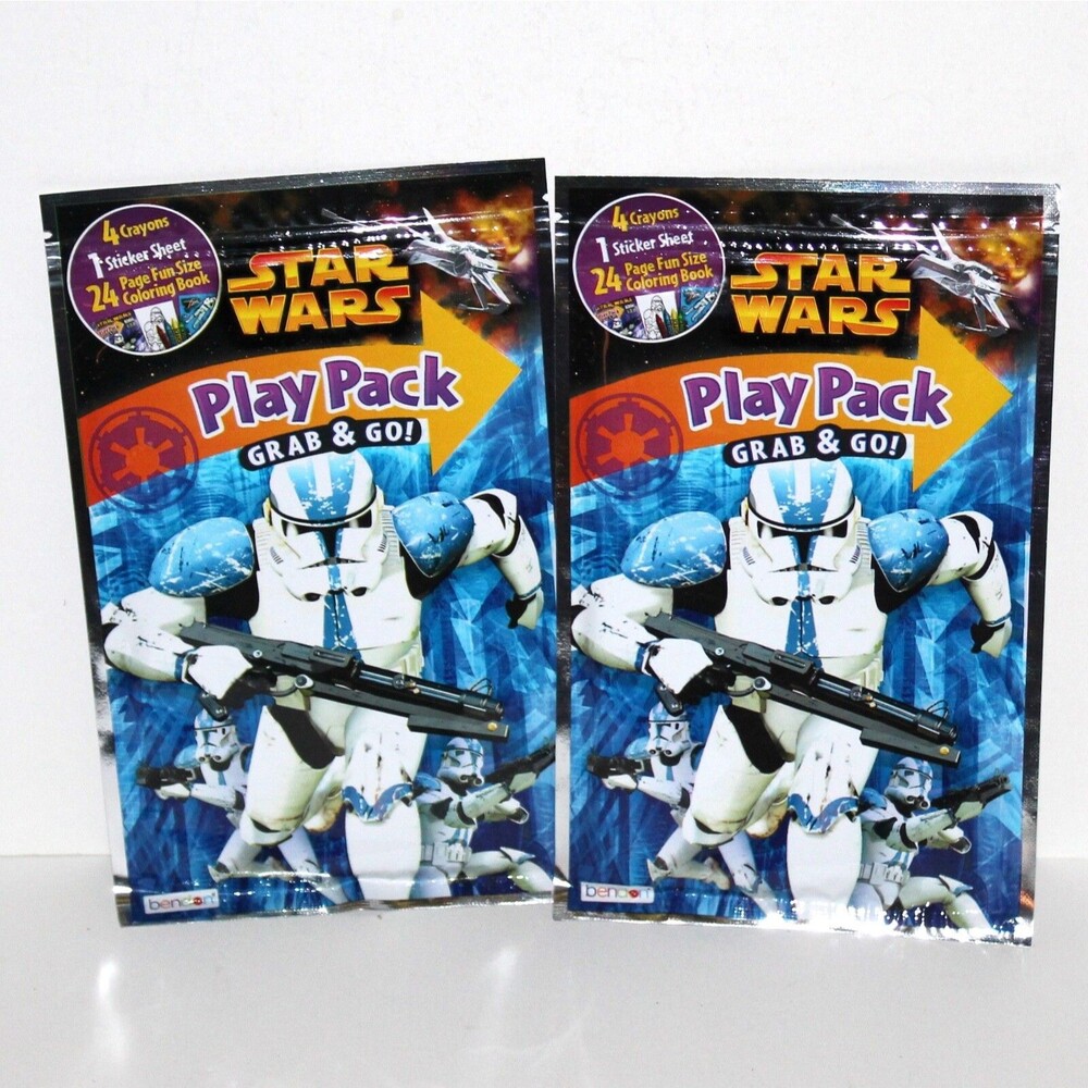 Lot 2 Star Wars Play Pack Grab & Go crayons stickers coloring book storm trooper